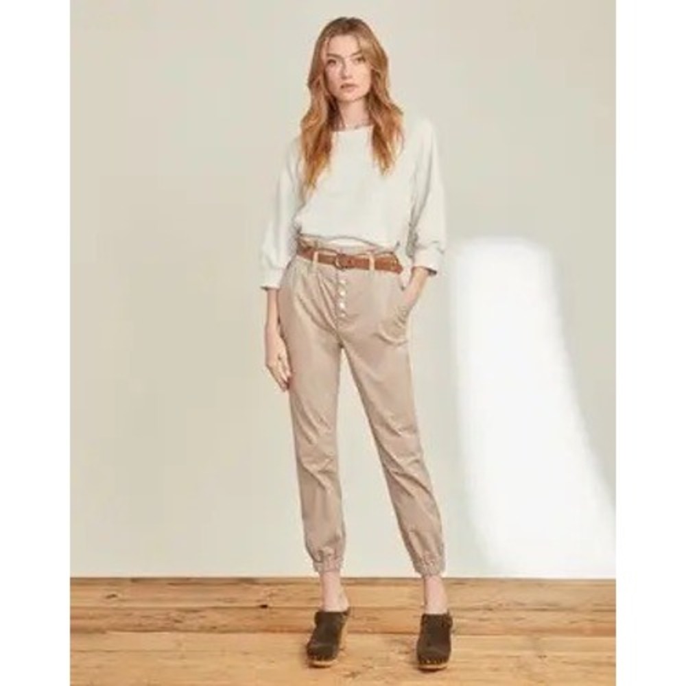 Veronica Beard Tedi Paperbag High Rise Tapered Leg Pants Khaki Neutral Jogger 26